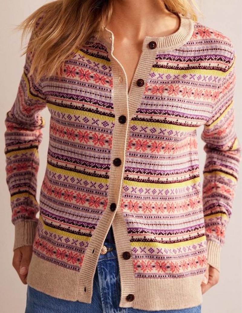 Pink Women's Boden Edie Fair Isle Cardigan | 10723KNBO