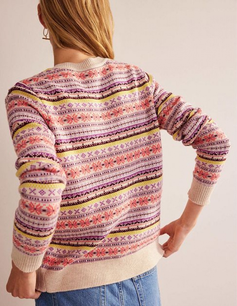 Pink Women's Boden Edie Fair Isle Cardigan | 10723KNBO