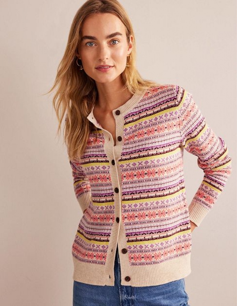 Pink Women's Boden Edie Fair Isle Cardigan | 10723KNBO