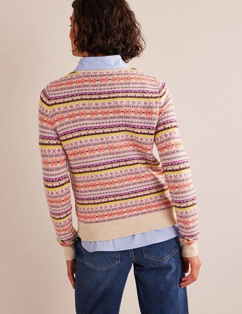 Pink Women's Boden Edie Fair Isle Sweaters | 24037ZSRN