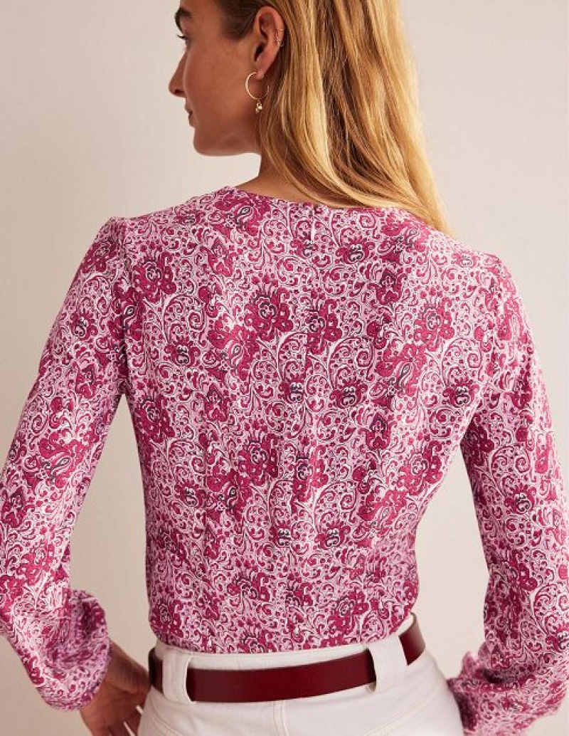 Pink Women's Boden Empire-waist Long-sleeve Tops | 45962RJBH