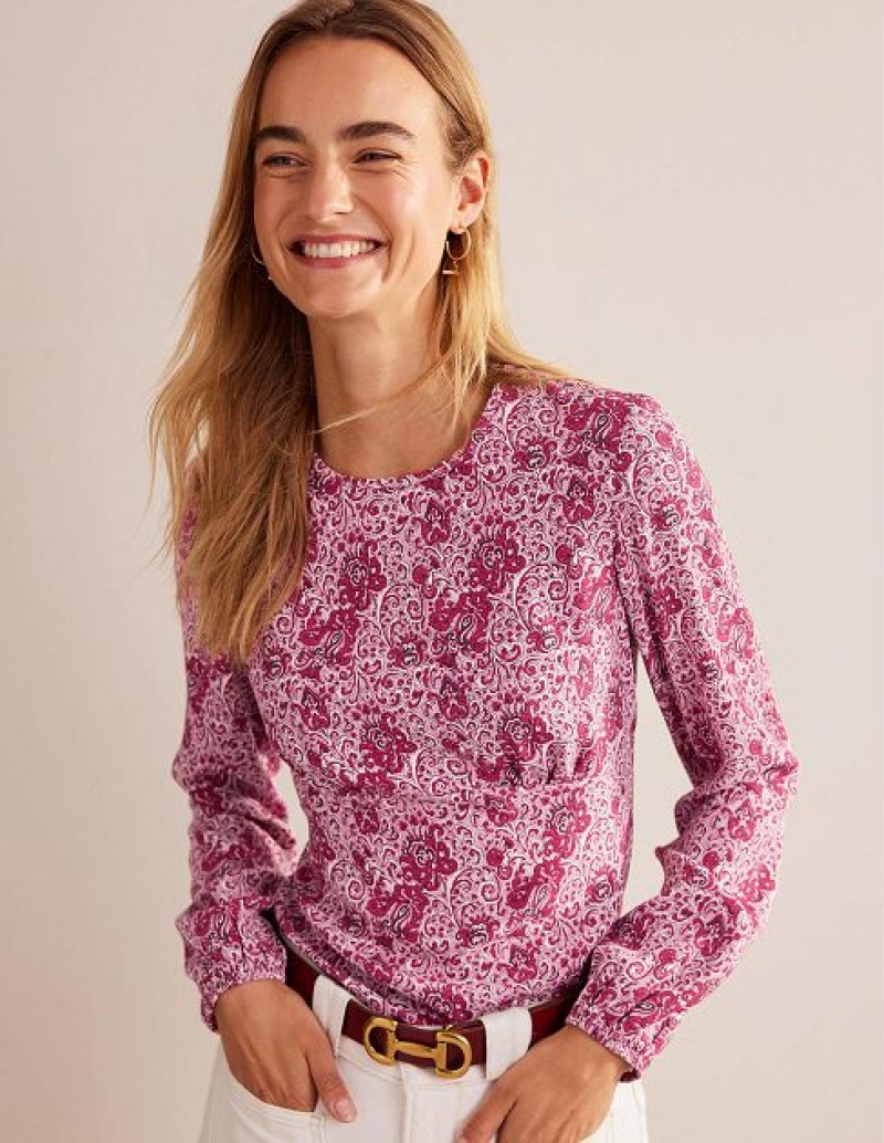 Pink Women\'s Boden Empire-waist Long-sleeve Tops | 45962RJBH