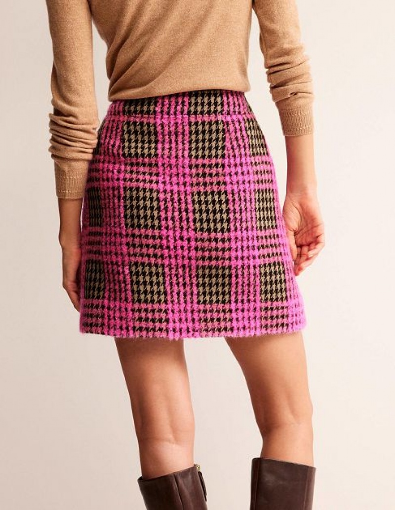 Pink Women's Boden Estella Check Skirts | 82965EUMO