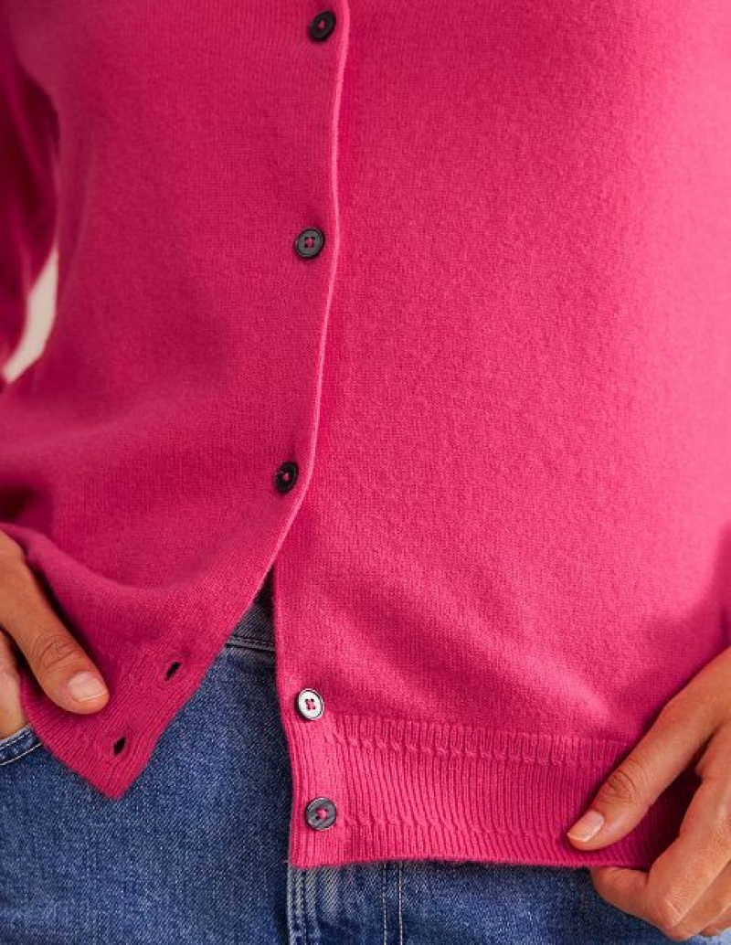 Pink Women's Boden Eva Cashmere Crew Cardigan | 93271VDMW