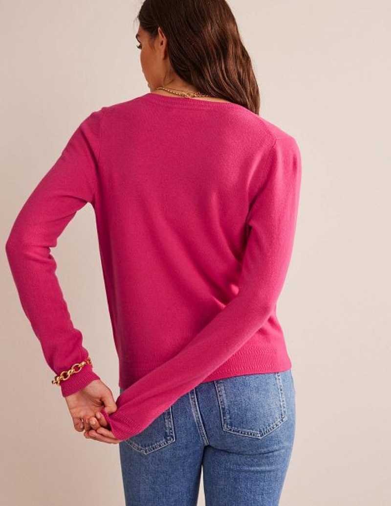 Pink Women's Boden Eva Cashmere Crew Cardigan | 93271VDMW