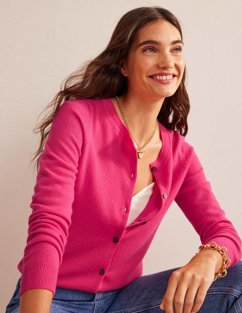 Pink Women\'s Boden Eva Cashmere Crew Cardigan | 93271VDMW