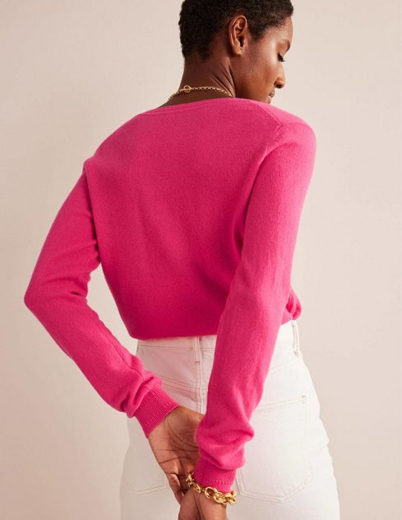 Pink Women's Boden Eva Cashmere V-neck Sweaters | 86519SMVJ