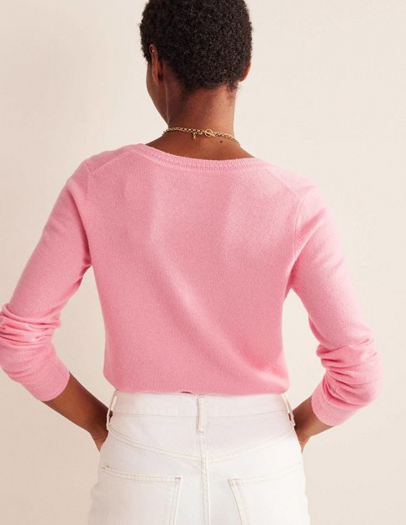 Pink Women's Boden Eva Cashmere V-neck Sweaters | 29480MZDE