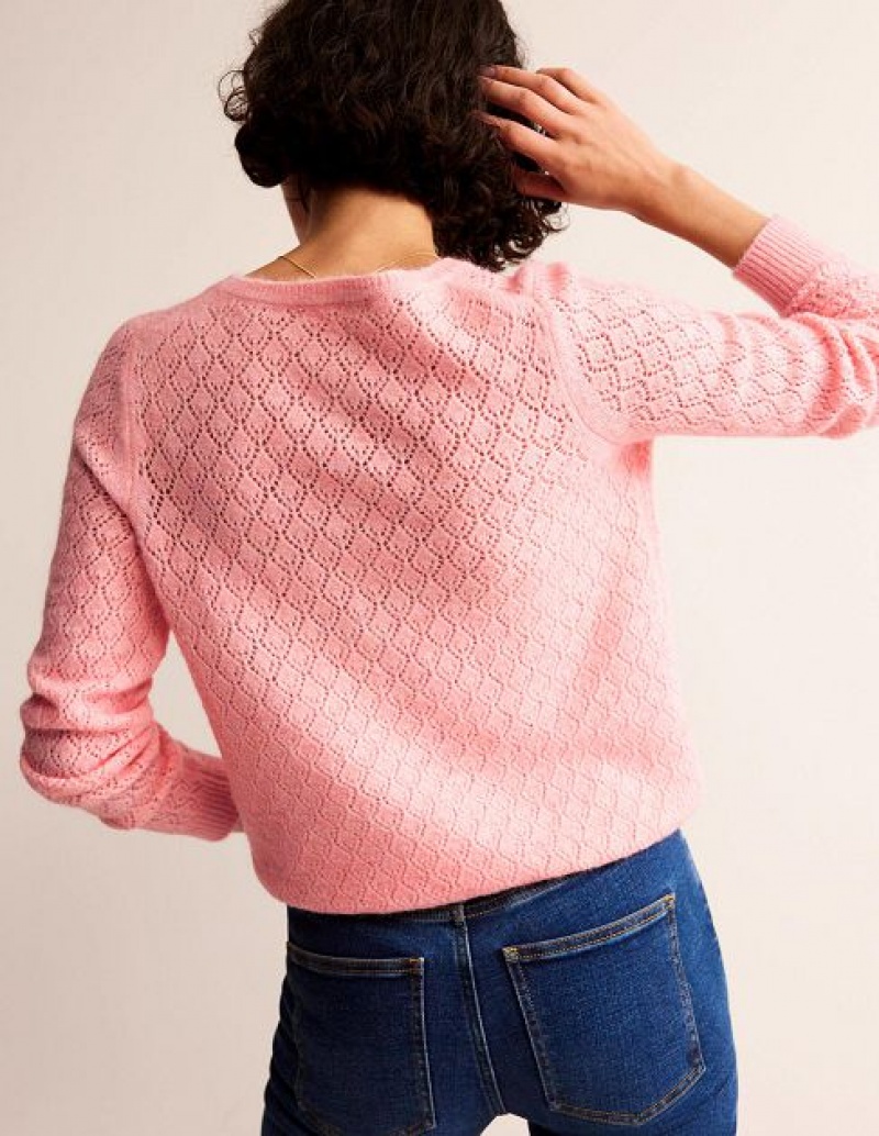 Pink Women's Boden Fluffy Henley Pointelle Jumpers | 54123DGQP