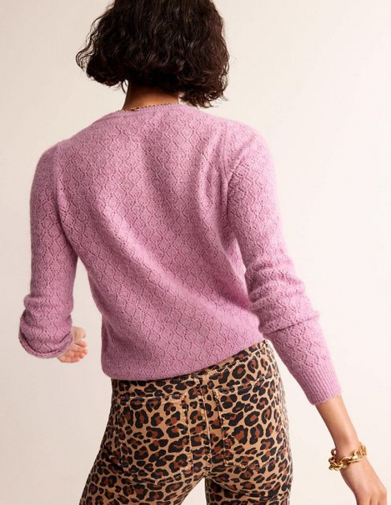 Pink Women's Boden Fluffy Pointelle Cardigan | 93704GBFQ