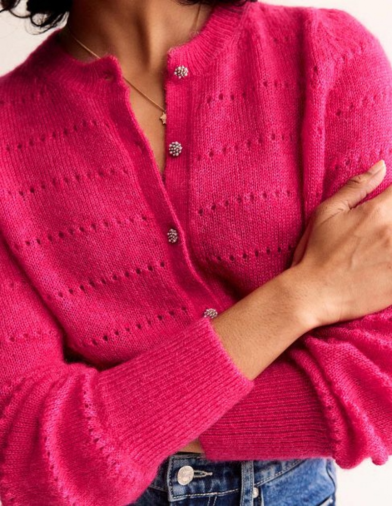 Pink Women's Boden Fluffy Textured Cardigan | 79281JSXV