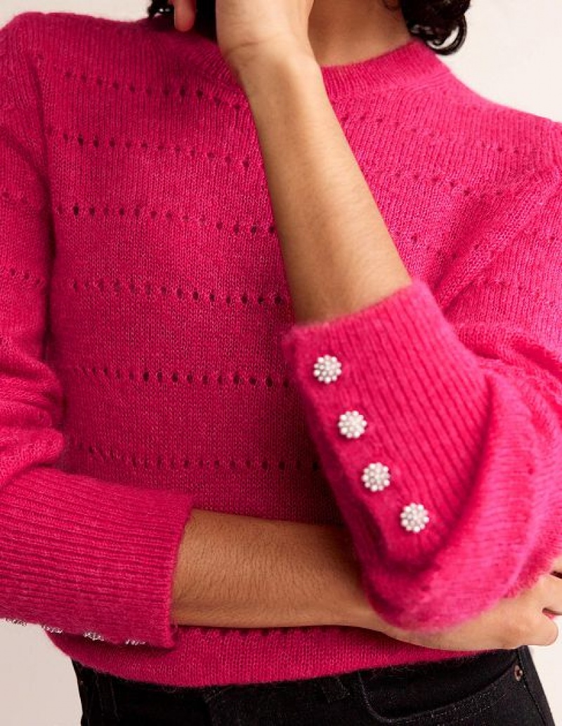 Pink Women's Boden Fluffy Textured Sweaters | 40692OPGC