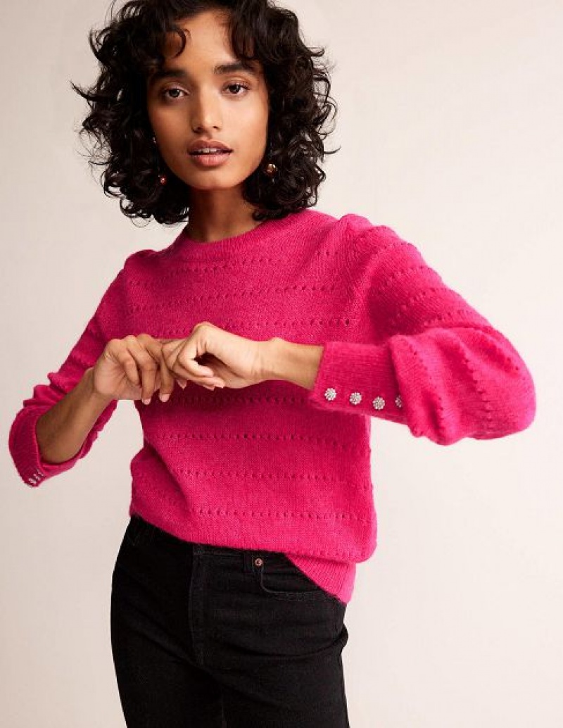 Pink Women's Boden Fluffy Textured Sweaters | 40692OPGC