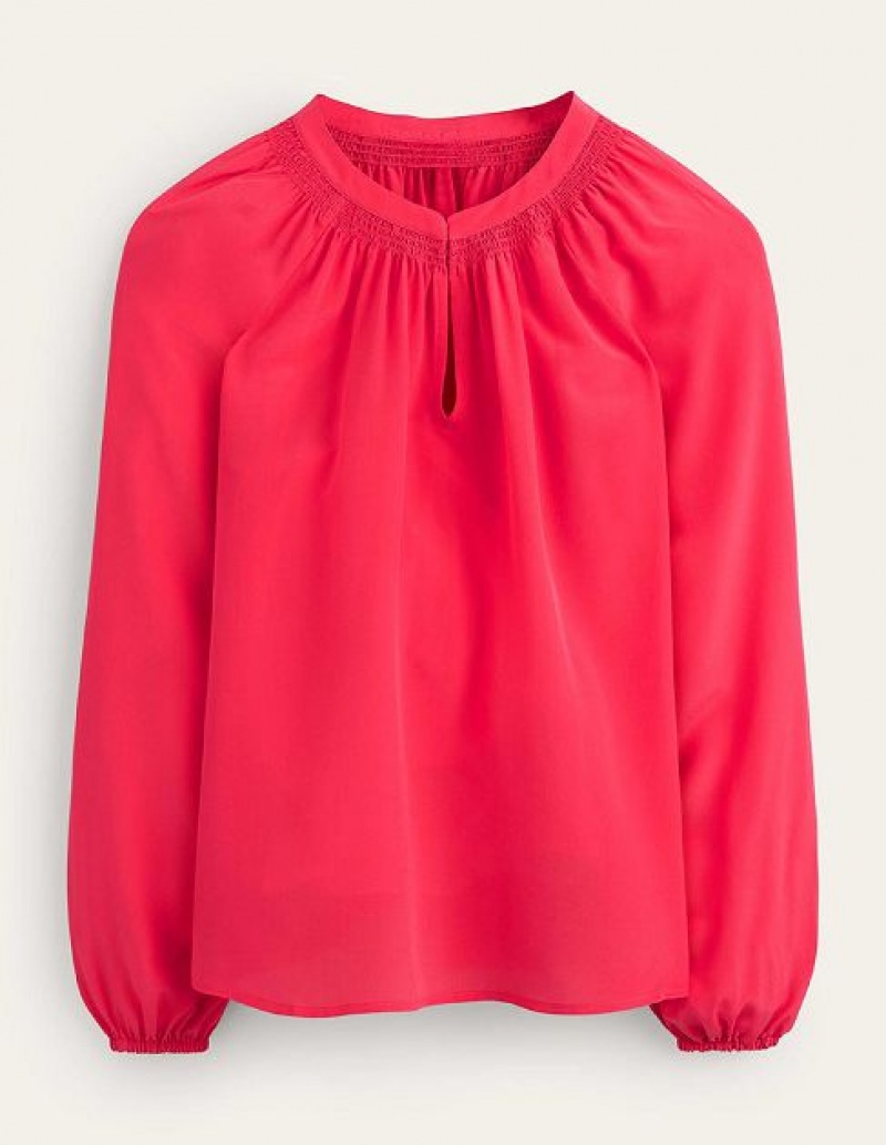 Pink Women's Boden Gathered Neck Silk Blouse | 07139OQXK