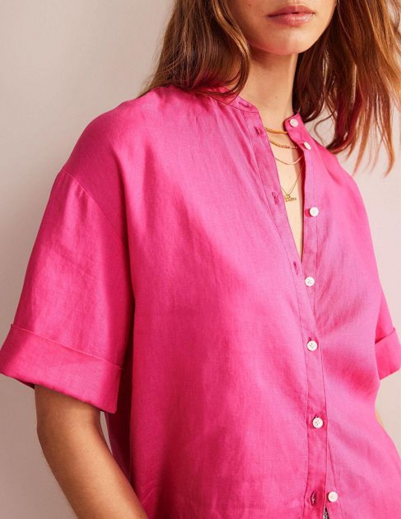 Pink Women's Boden Kimono Sleeve Linen Shirts | 87561WSVP