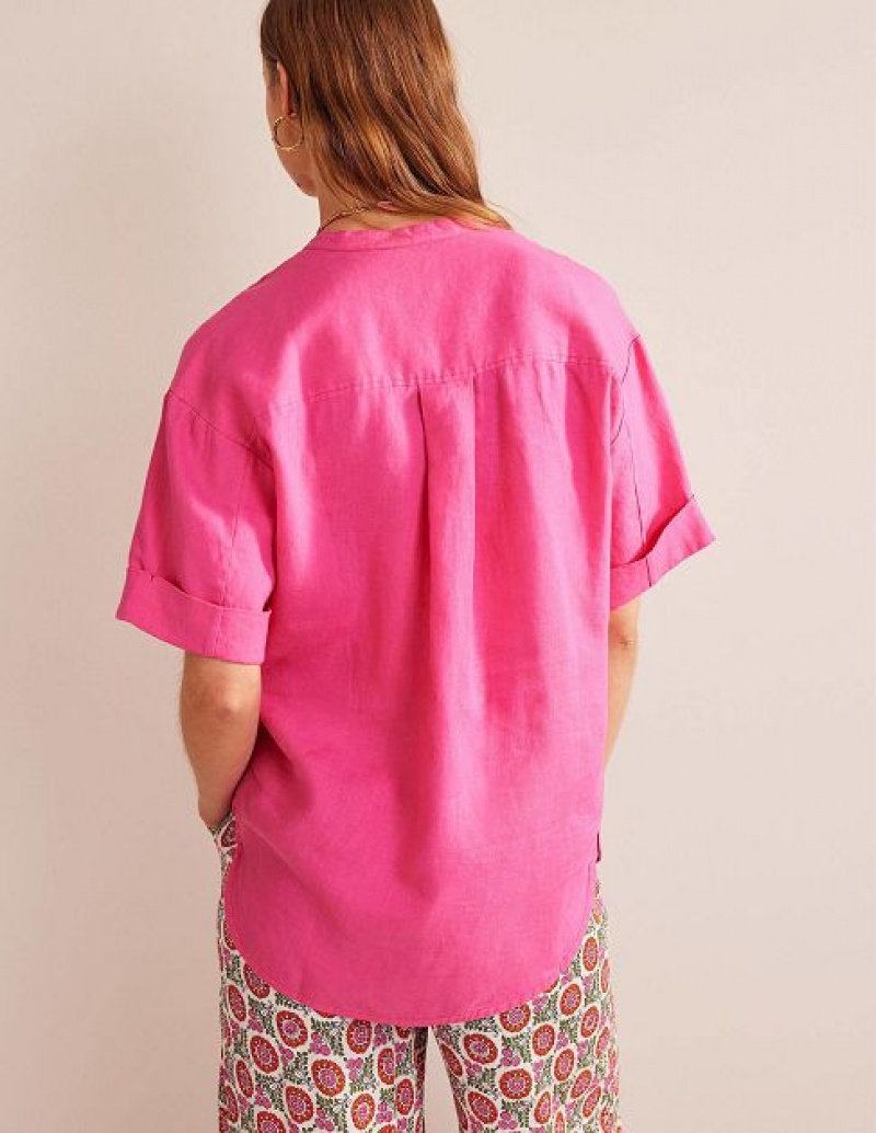 Pink Women's Boden Kimono Sleeve Linen Shirts | 87561WSVP