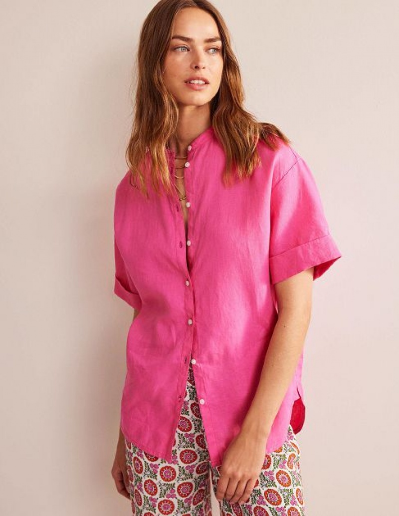 Pink Women's Boden Kimono Sleeve Linen Shirts | 87561WSVP