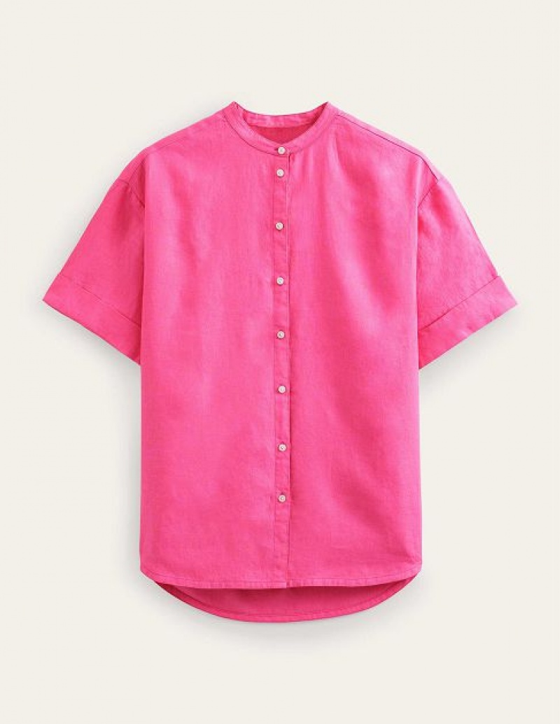 Pink Women's Boden Kimono Sleeve Linen Shirts | 87561WSVP