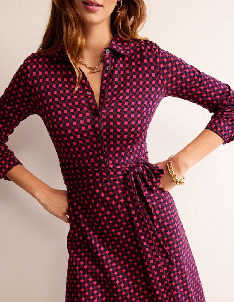 Pink Women's Boden Laura Jersey Shirt Dress | 60178TKAN