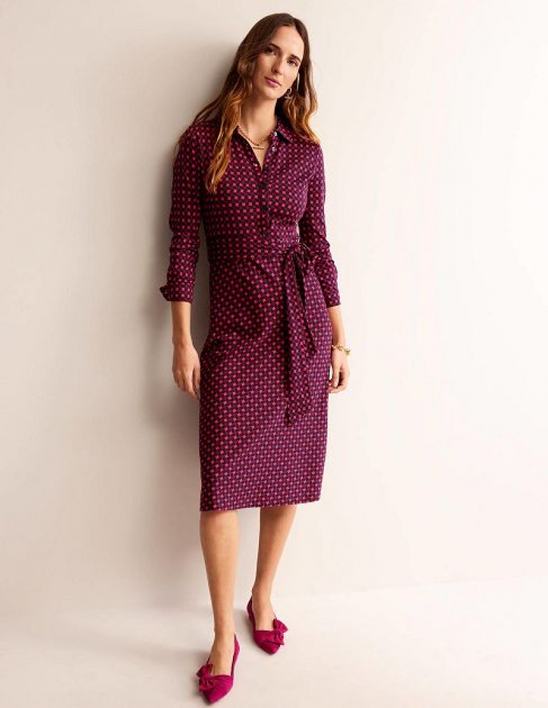 Pink Women's Boden Laura Jersey Shirt Dress | 60178TKAN