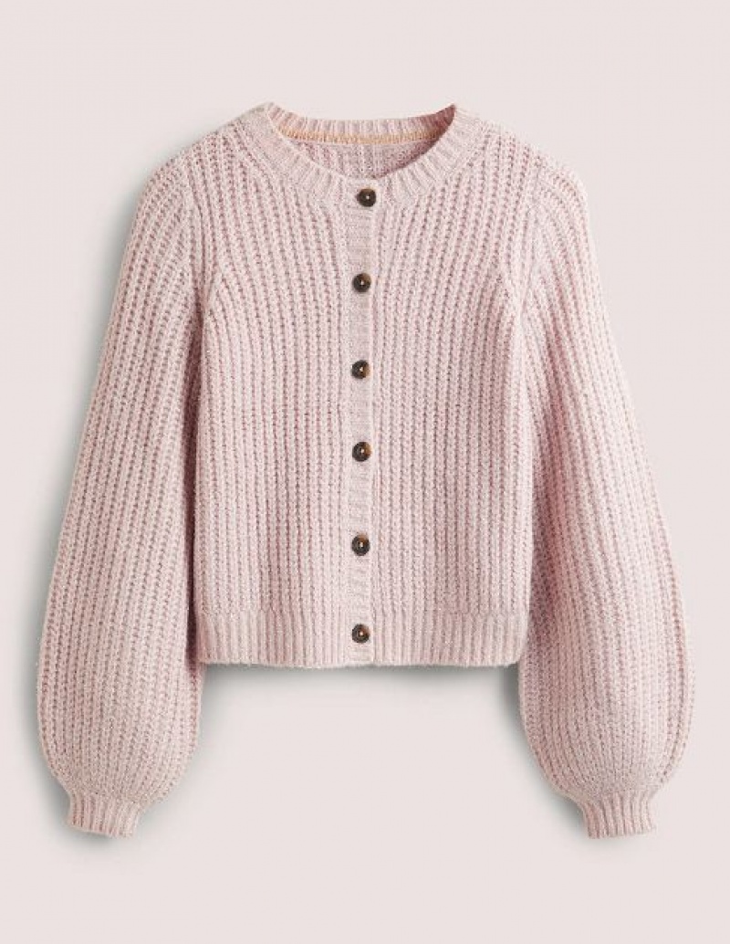 Pink Women's Boden Light Pink Chunky Ribbed Fluffy Cardigan | 83529YMXN