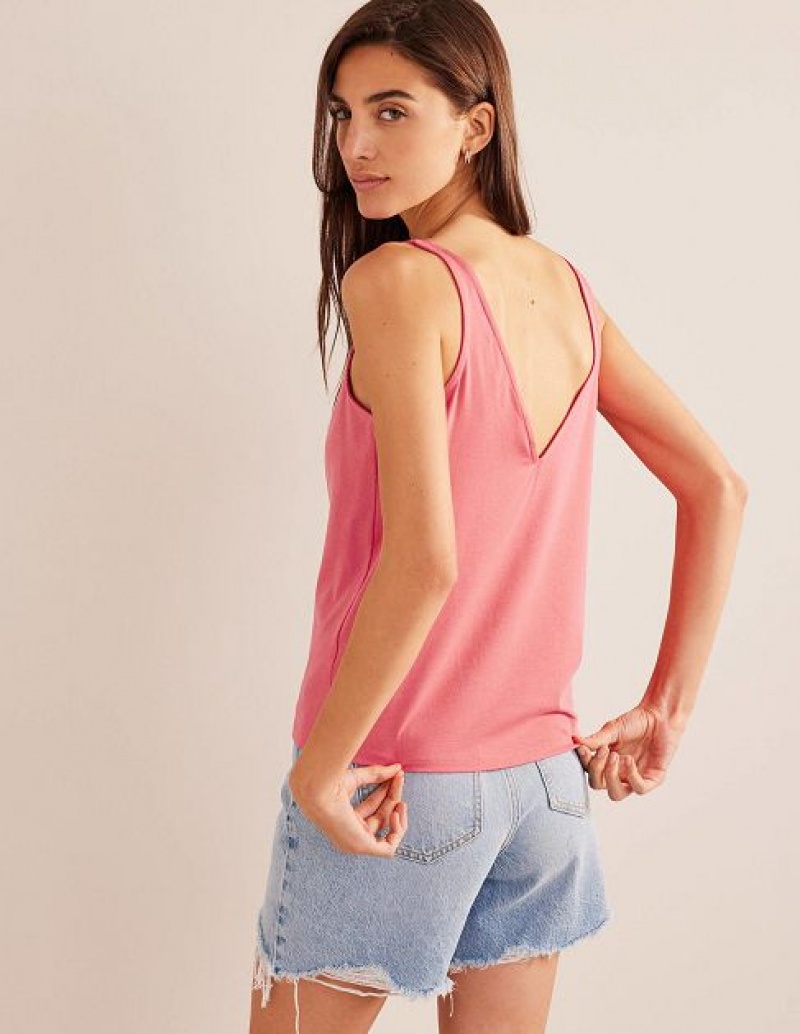 Pink Women's Boden Open Back Tanks | 82950ZBGF