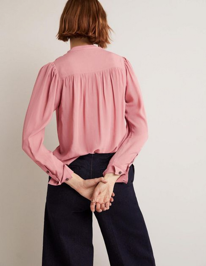 Pink Women's Boden Pleated Button Through Blouse | 53904QPJL