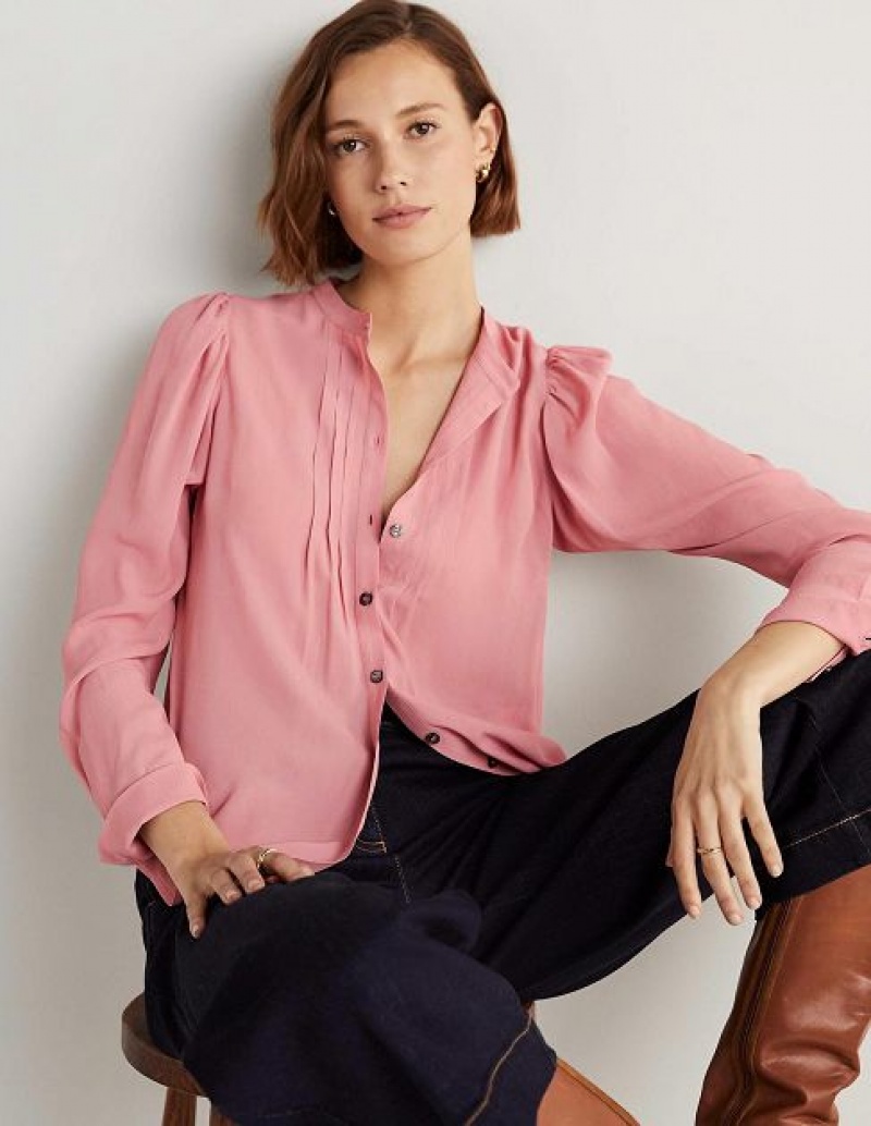 Pink Women's Boden Pleated Button Through Blouse | 53904QPJL