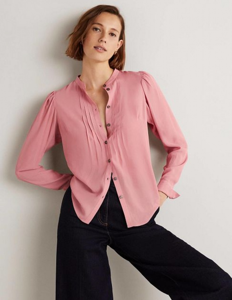 Pink Women's Boden Pleated Button Through Blouse | 53904QPJL