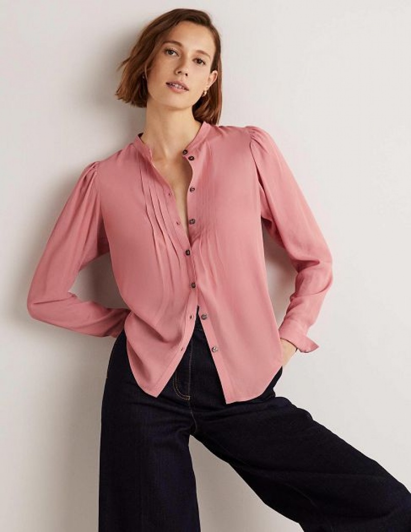 Pink Women\'s Boden Pleated Button Through Blouse | 53904QPJL