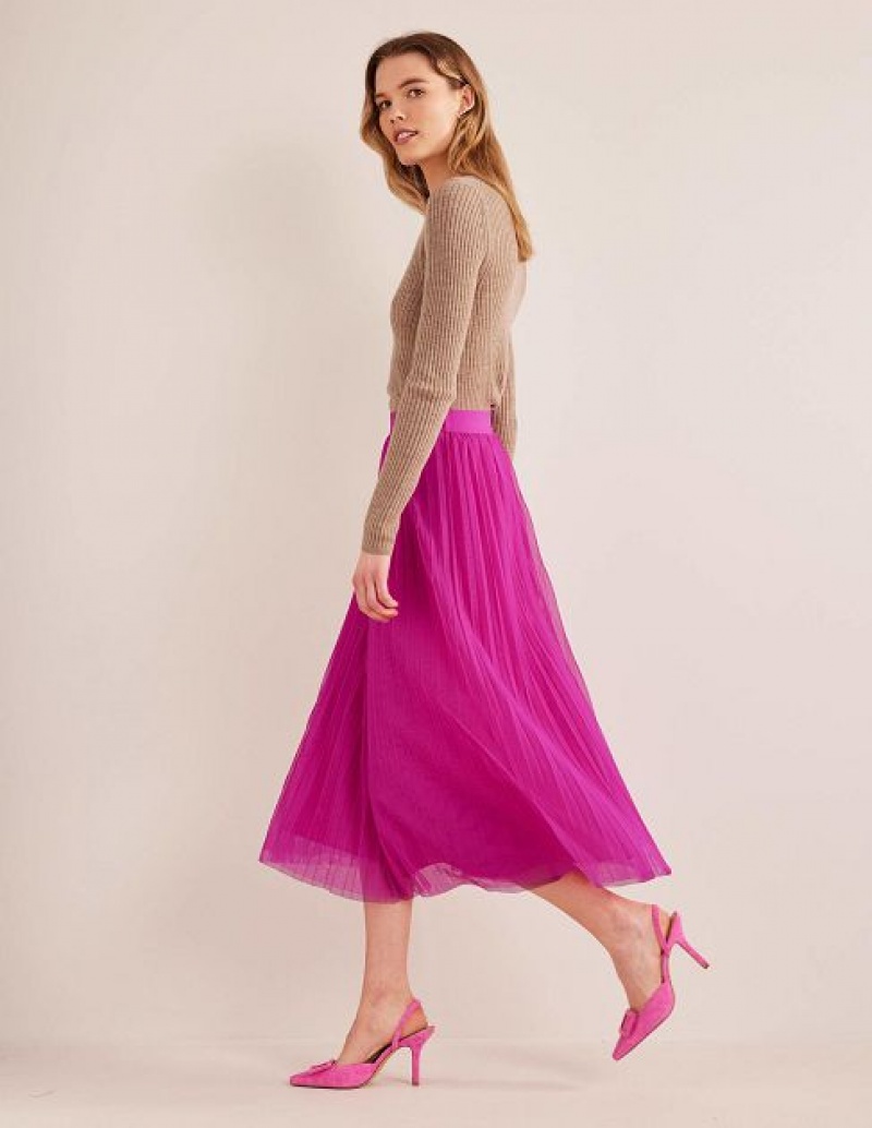 Pink Women's Boden Pleated Tulle Skirts | 45102BUVR