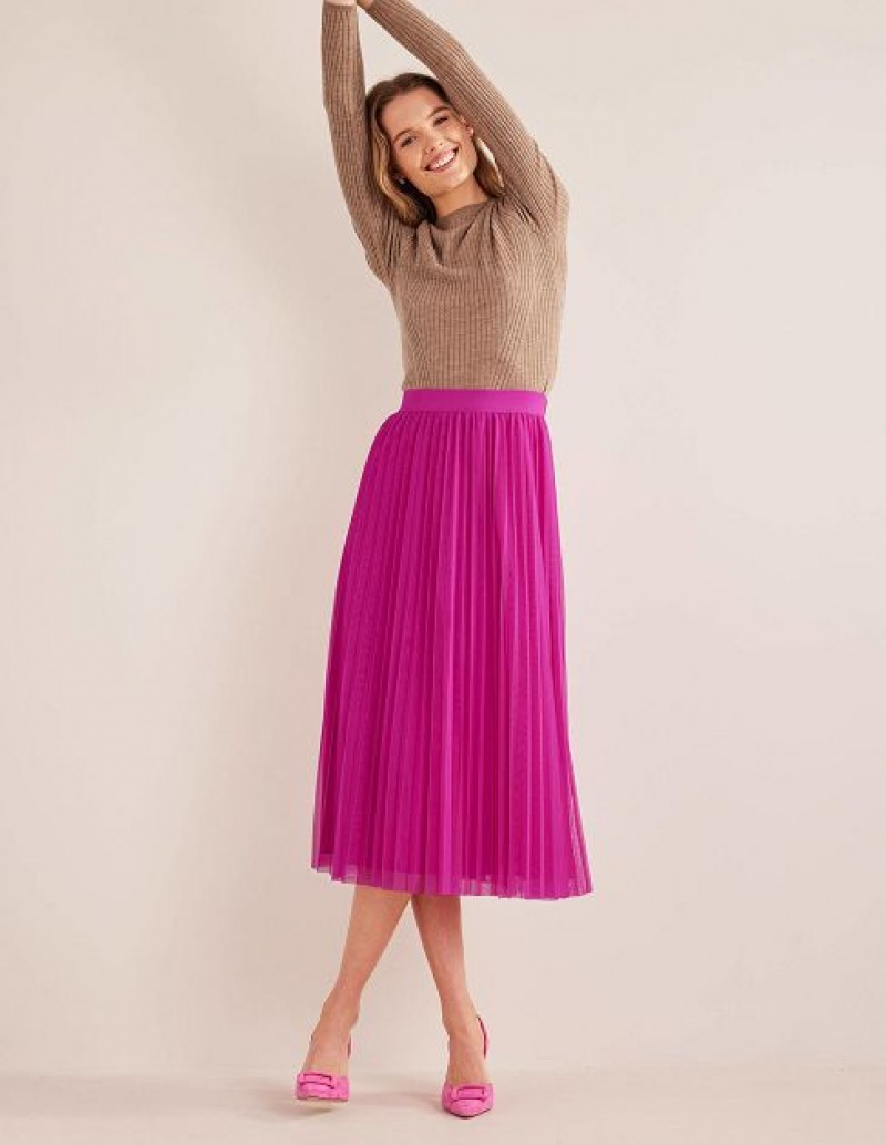 Pink Women\'s Boden Pleated Tulle Skirts | 45102BUVR