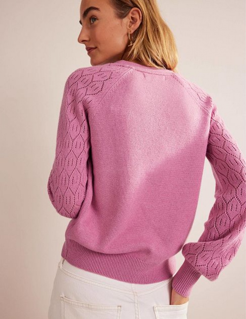 Pink Women's Boden Pointelle Sleeve Cardigan | 45093BLIO