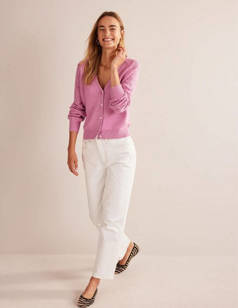 Pink Women's Boden Pointelle Sleeve Cardigan | 45093BLIO