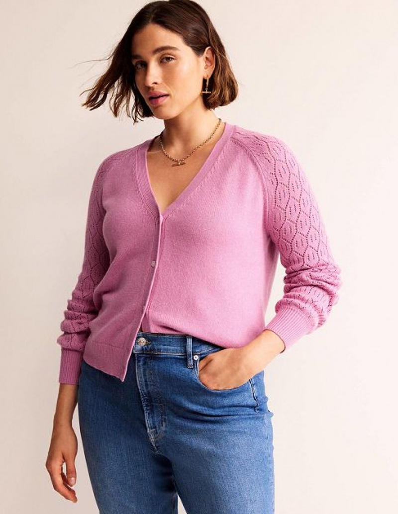 Pink Women's Boden Pointelle Sleeve Cardigan | 45093BLIO