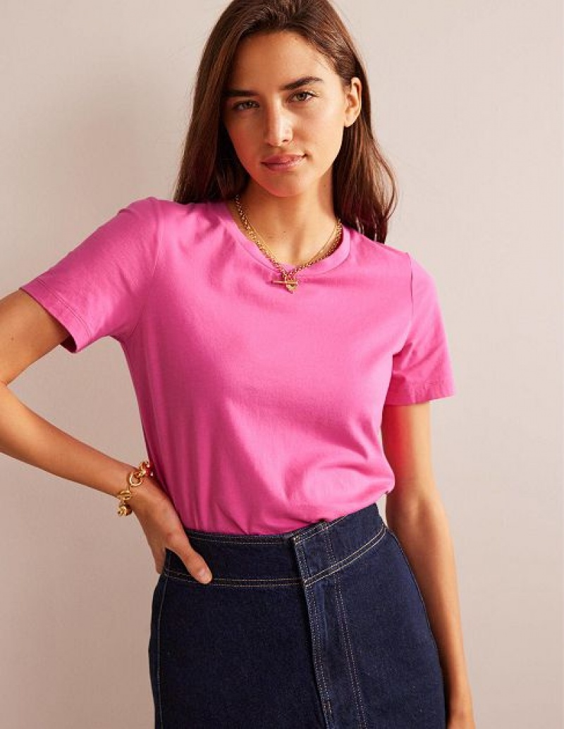 Pink Women's Boden Pure Cotton Crew T-Shirt | 02849ASMG