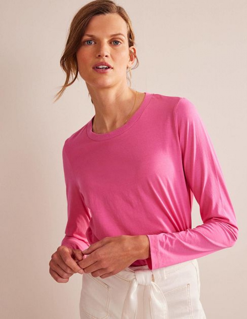 Pink Women's Boden Pure Cotton Long Sleeve Tops | 67431FAWX