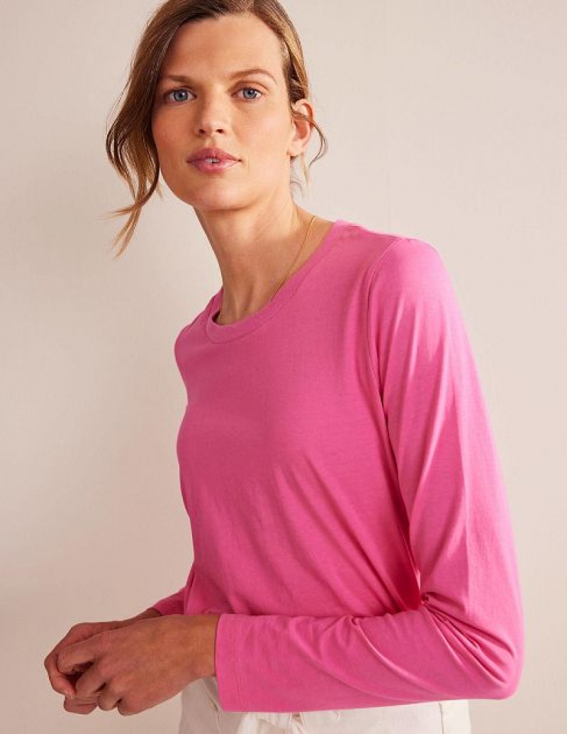 Pink Women\'s Boden Pure Cotton Long Sleeve Tops | 67431FAWX