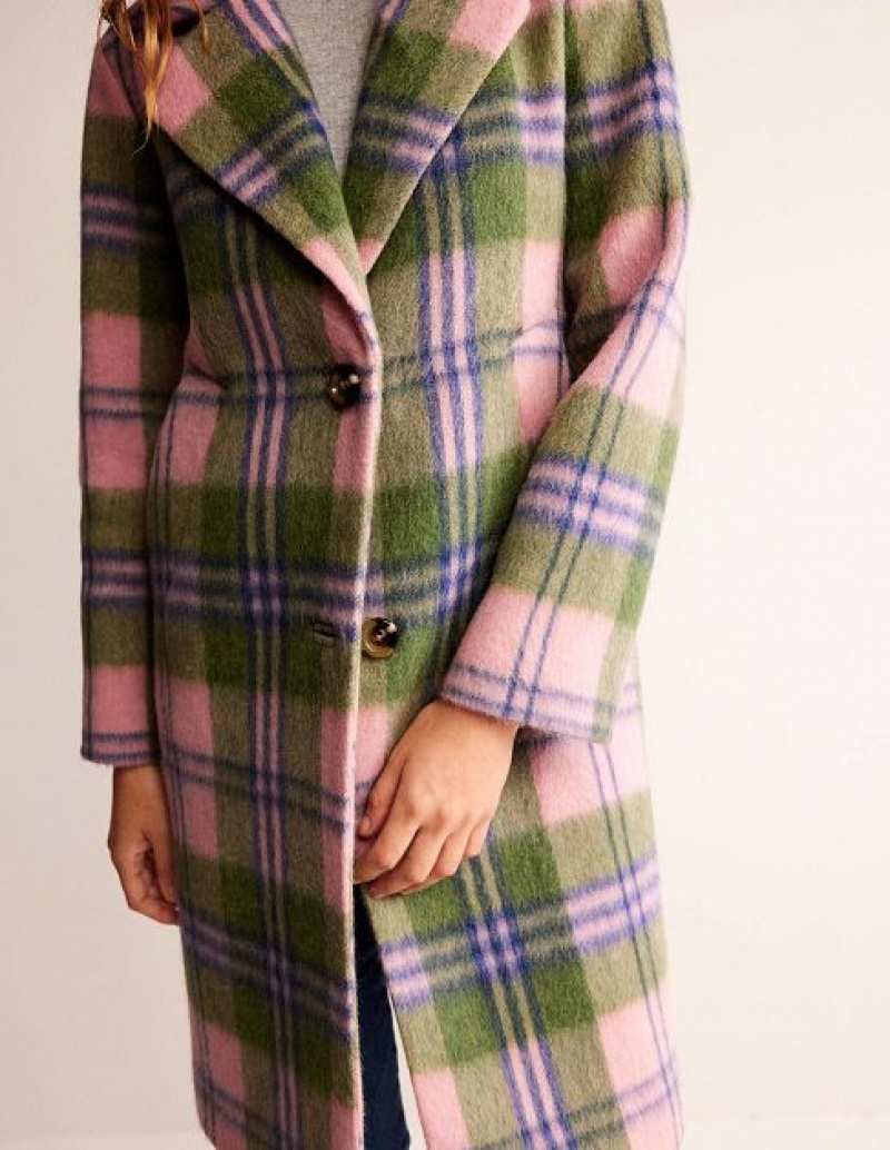 Pink Women's Boden Relaxed-fit Wool Checked Coats | 79826NSLM