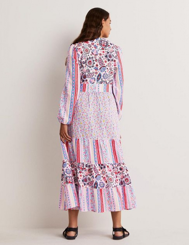 Pink Women's Boden Repurposed Tiered Maxi Dress | 16047TLQP