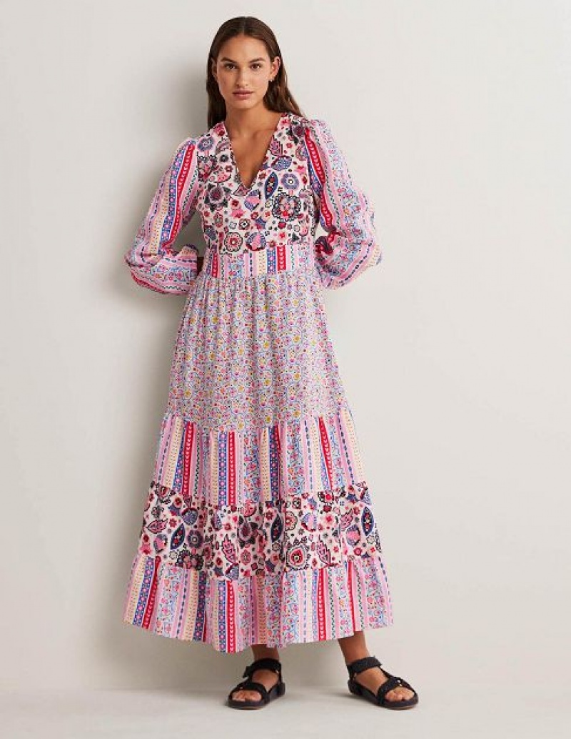 Pink Women\'s Boden Repurposed Tiered Maxi Dress | 16047TLQP