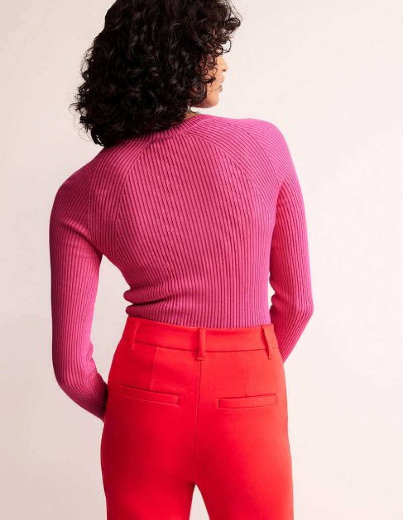 Pink Women's Boden Ribbed Cotton Jumpers | 10685CWBS