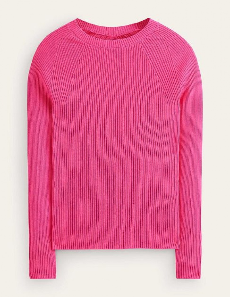 Pink Women's Boden Ribbed Cotton Jumpers | 10685CWBS