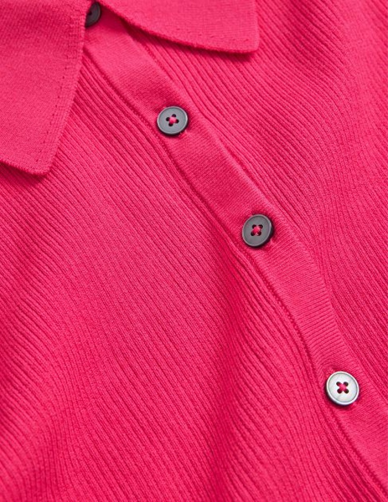 Pink Women's Boden Ribbed Fitted Shirts | 15764MNCA