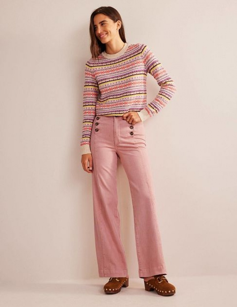 Pink Women's Boden Sailor Wide Leg Pants | 95701KOHY