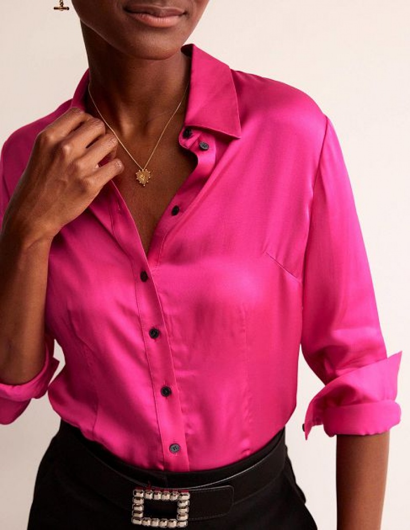 Pink Women's Boden Saskia Satin Shirts | 80732JXAN