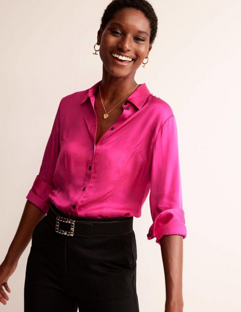 Pink Women\'s Boden Saskia Satin Shirts | 80732JXAN