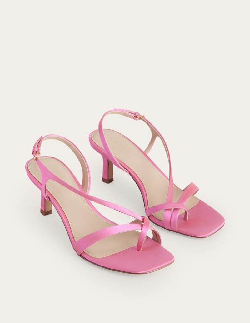 Pink Women's Boden Satin Low Heeled Sandals | 54261QXVU