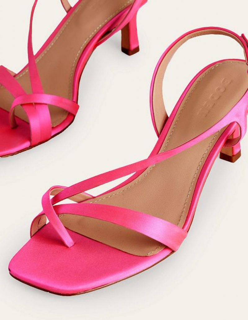 Pink Women's Boden Satin Low Heeled Sandals | 54261QXVU