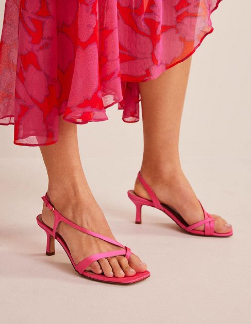 Pink Women's Boden Satin Low Heeled Sandals | 54261QXVU